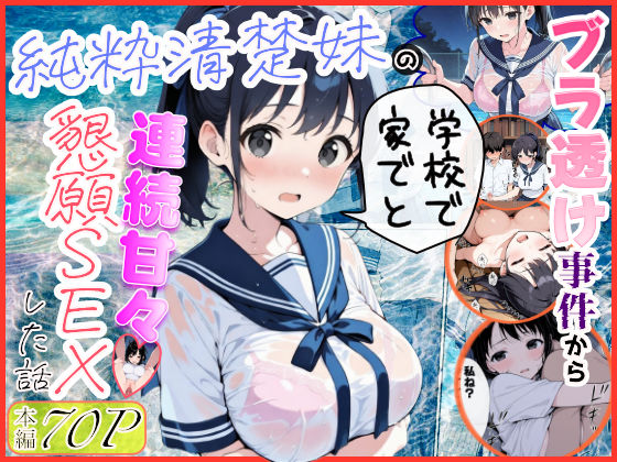 ＜同人＞ 純粋清楚妹のブラ透け事件から、学校で家でと連続甘々中出し懇願...